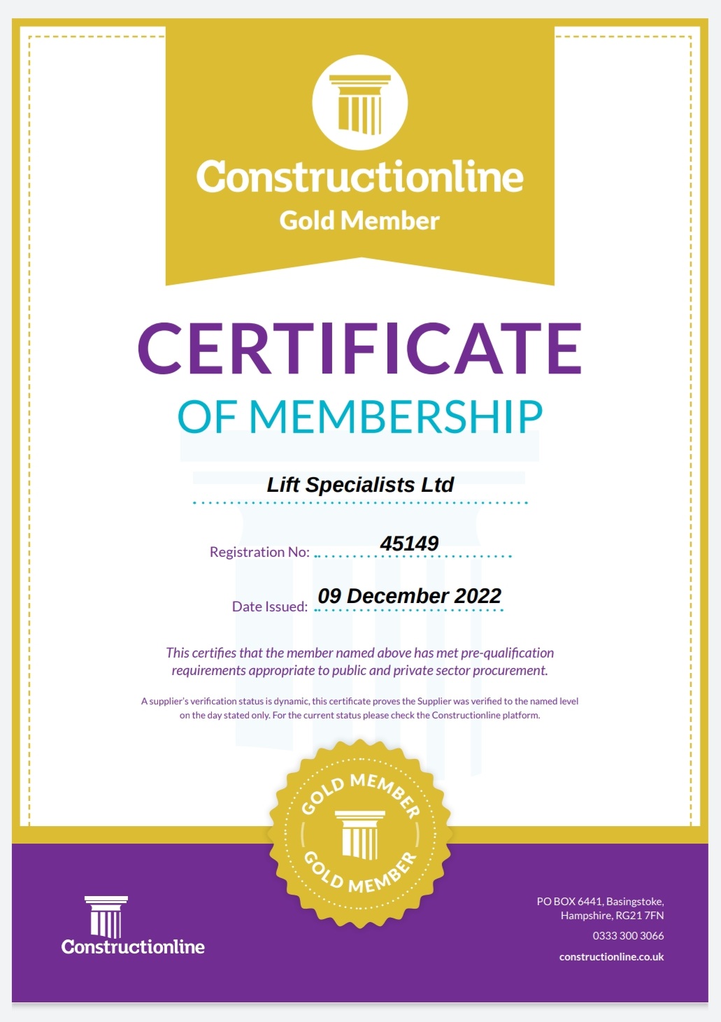 Constructionline Gold Accreditation Renewal